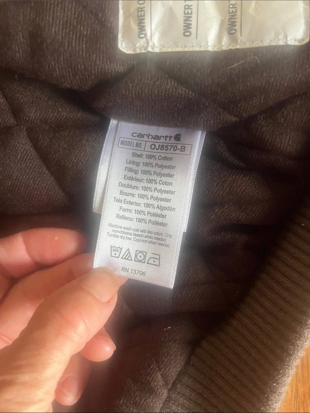 Children’s Carhartt Quilted Brown Hooded Jacket with Camo Trim